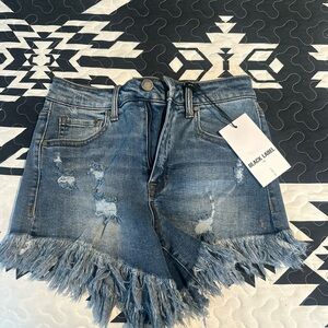 Black Label Frayed Blue Jean Shorts